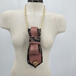 Upcycled Mauve Gold Paisley Necktie Necklace